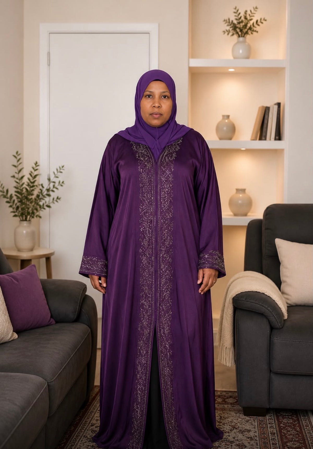 Elegant Purple Embroidered Abaya