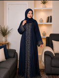 Elegant Navy Blue Embroidered Abaya